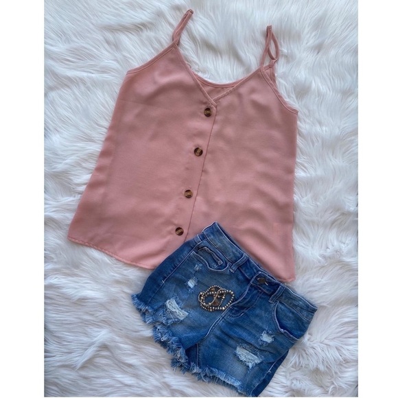 Button Up Spaghetti Strap Tank Top Pink 2820 - Picture 2 of 9
